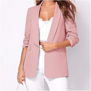 Classic Ruched 1/2 Sleeve Open Front Blazer XS S M L XL
